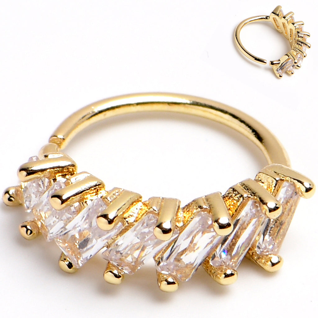 BodyCandy 20G 5/16 Gold Toned Princess Cubic Zirconia Bendable Hoop — in-use photo
