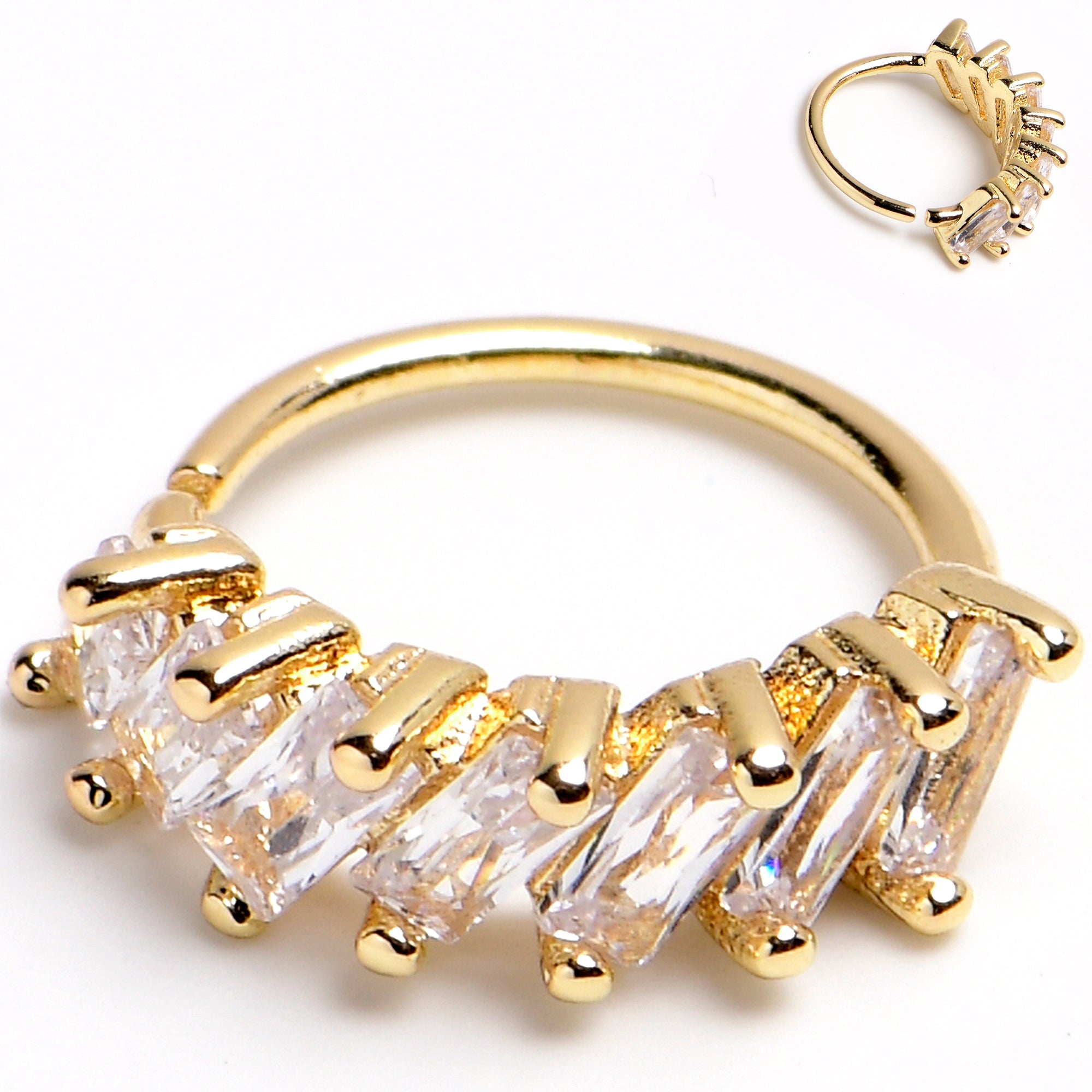BodyCandy 20G 5/16 Gold Toned Princess Cubic Zirconia Bendable Hoop — in-use photo