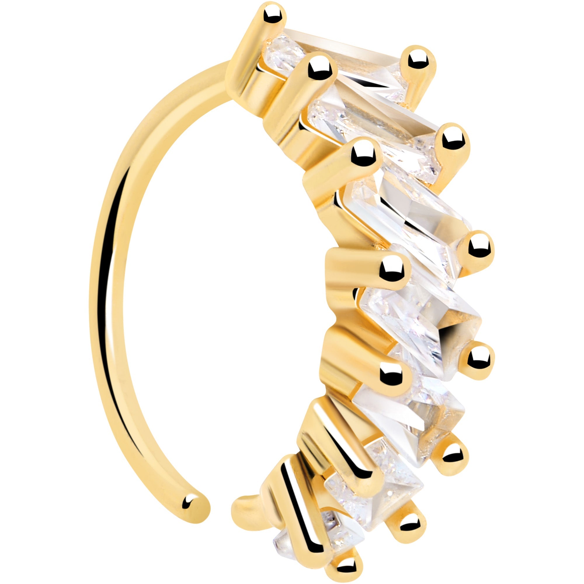 BodyCandy 20G 5/16 Gold Toned Princess Cubic Zirconia Bendable Hoop — detail close-up
