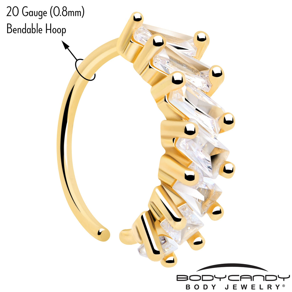 BodyCandy 20G 5/16 Gold Toned Princess Cubic Zirconia Bendable Hoop — lifestyle context