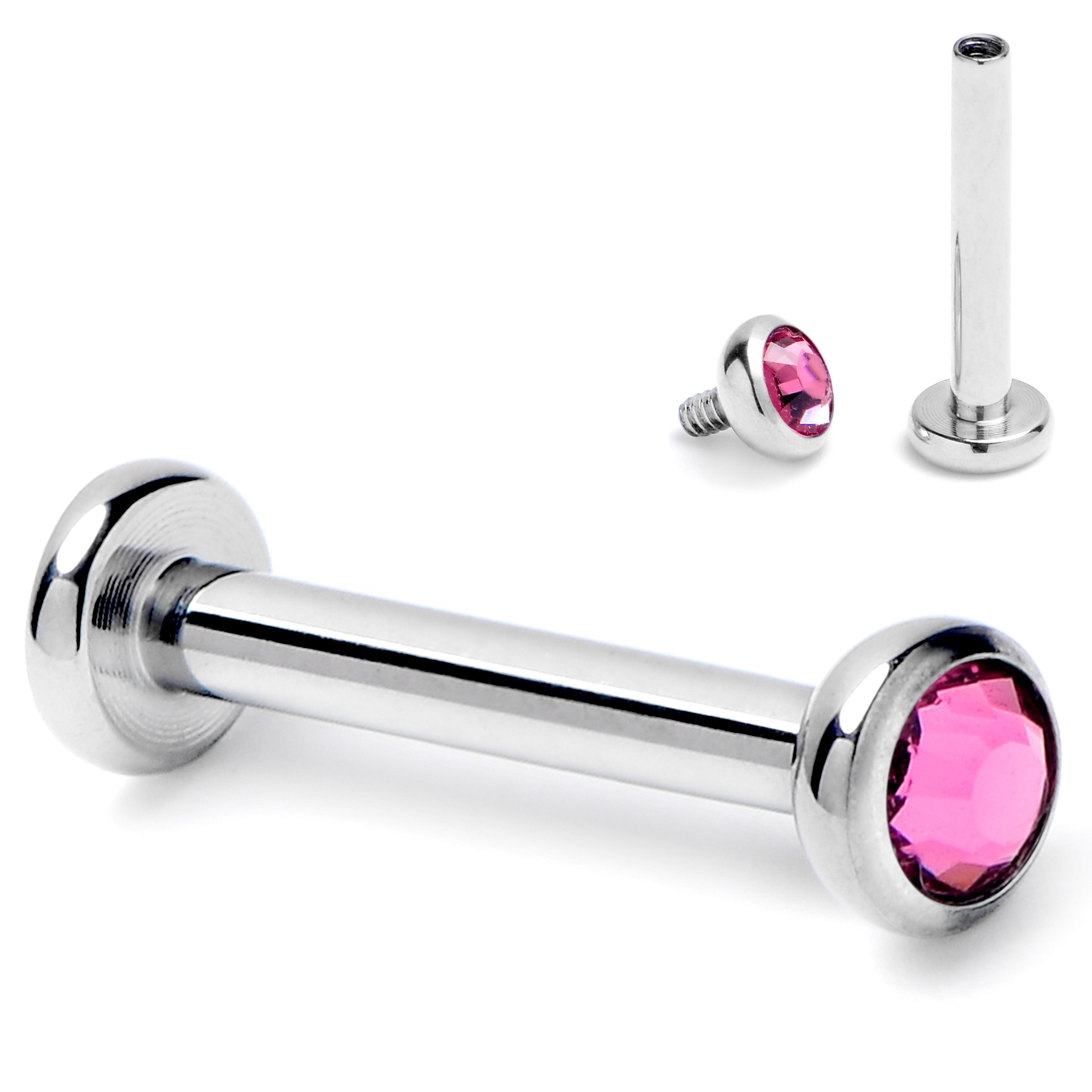 BodyCandy 16G 5/16 Pink CZ Gem ASTM F-136 Implant Grade Titanium Internally Threaded Labret — main product shot