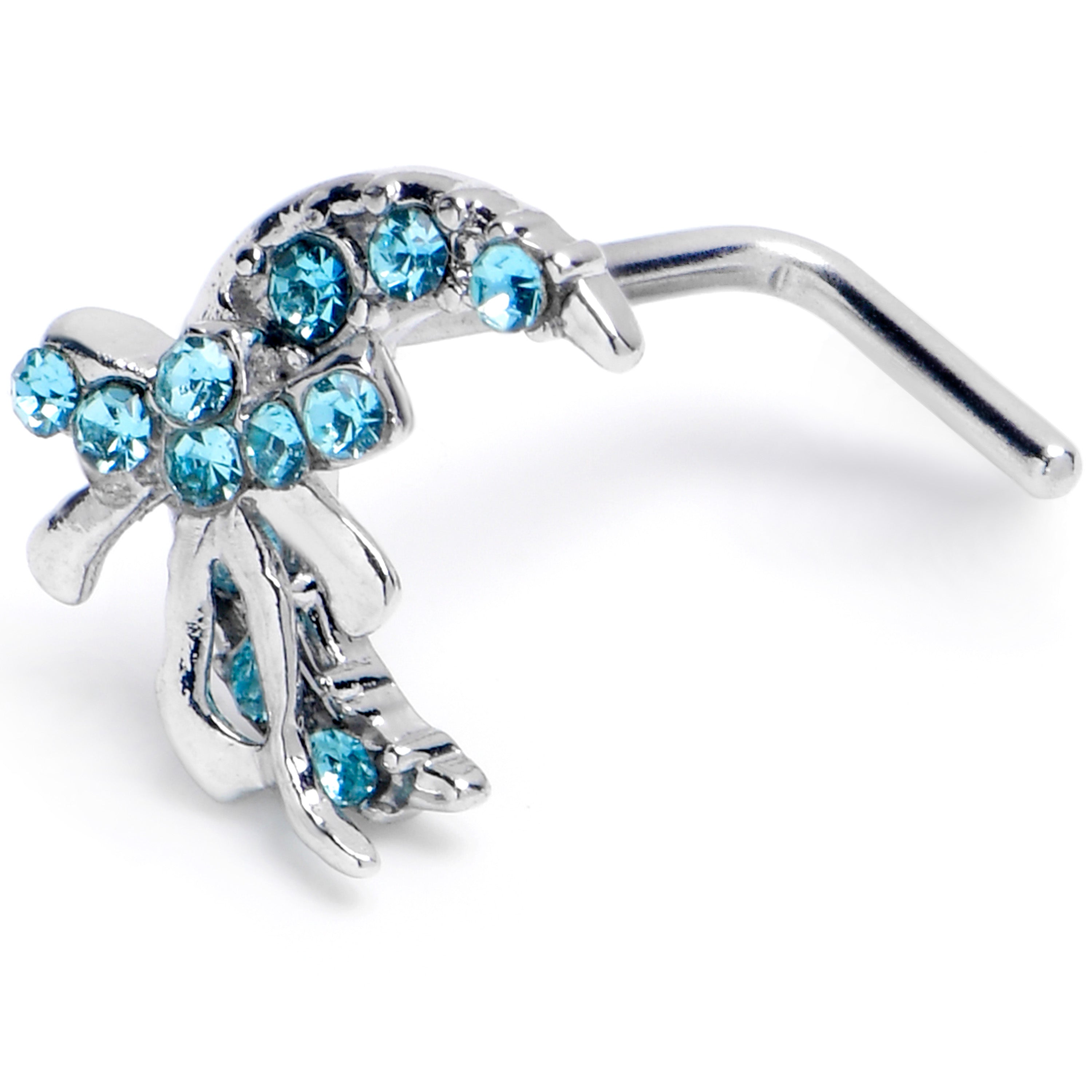 BodyCandy 20G 1/4 Blue CZ Gem Bow Moon L Shape Nose Ring — main product shot