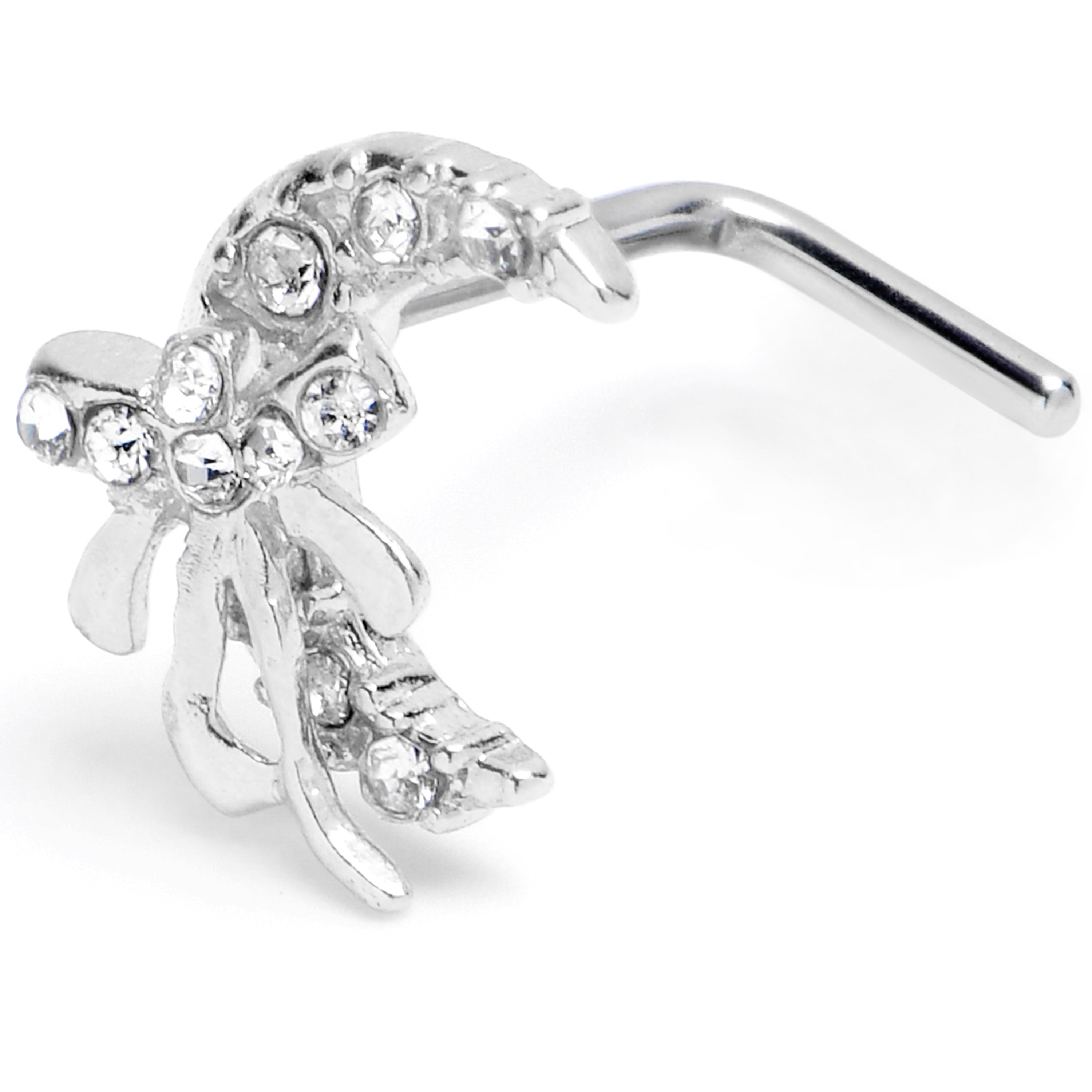 BodyCandy 20G 1/4 Clear CZ Gem Bow Moon L Shape Nose Ring — main product shot