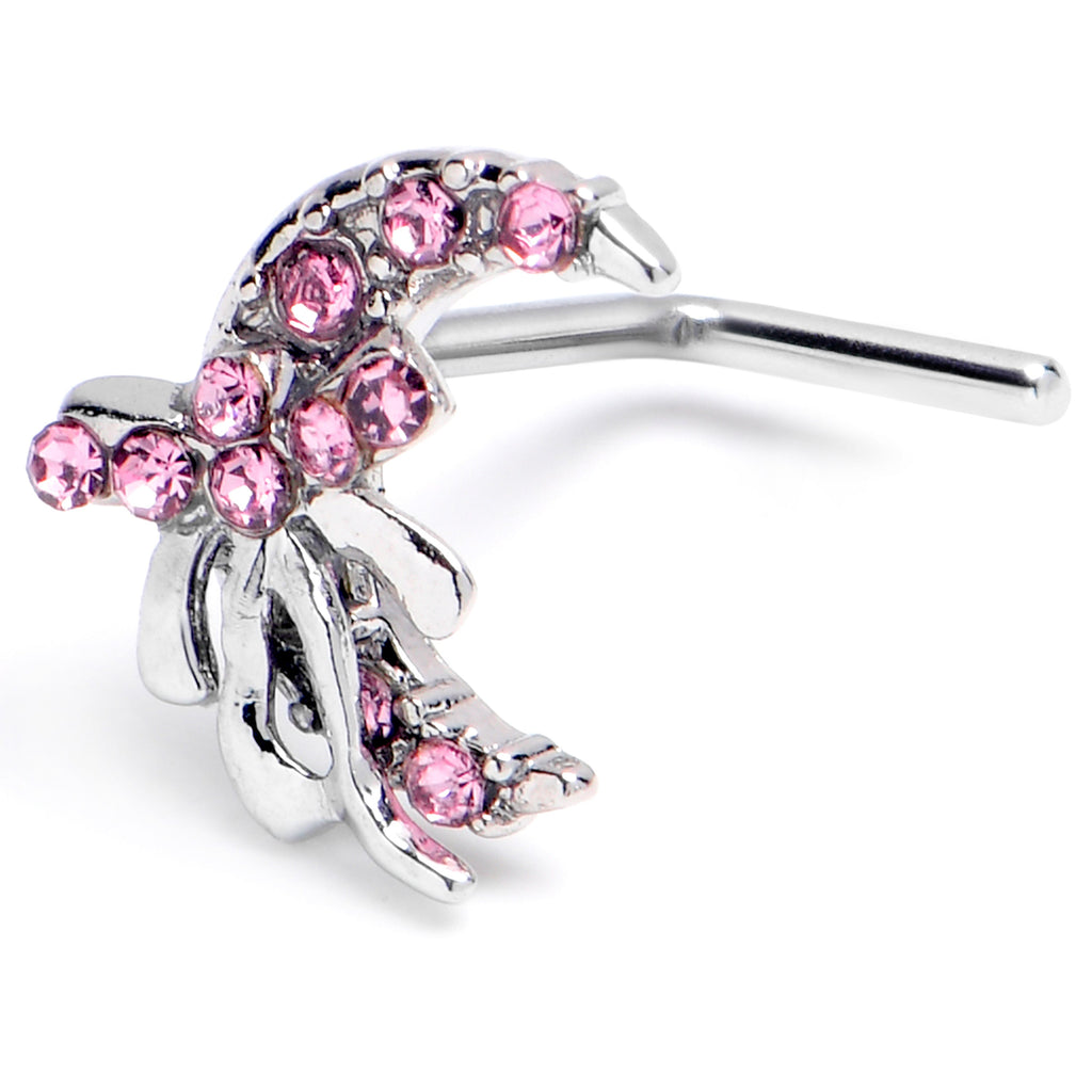 BodyCandy 20G 1/4 Pink CZ Gem Bow Moon L Shape Nose Ring — main product shot