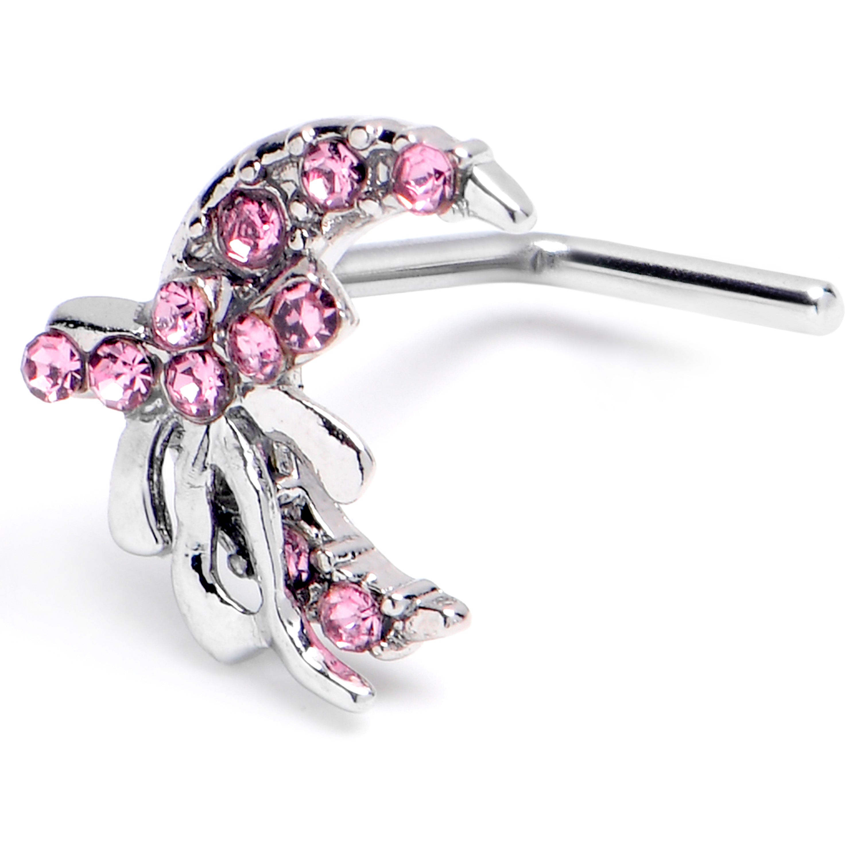 BodyCandy 20G 1/4 Pink CZ Gem Bow Moon L Shape Nose Ring — main product shot