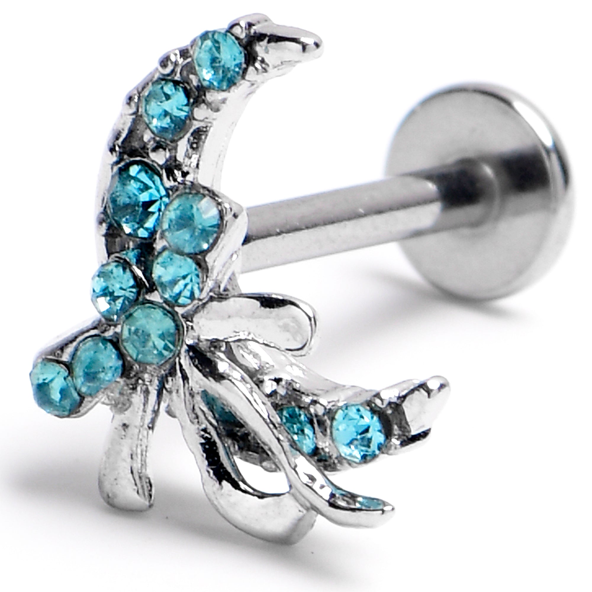 BodyCandy 16G 5/16 Blue Gem Bow Moon Labret Monroe Tragus — main product shot