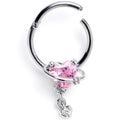 BodyCandy 16G 3/8 Pink CZ Gem Saturn Heart Dangle Hinged Segment Ring — main product shot
