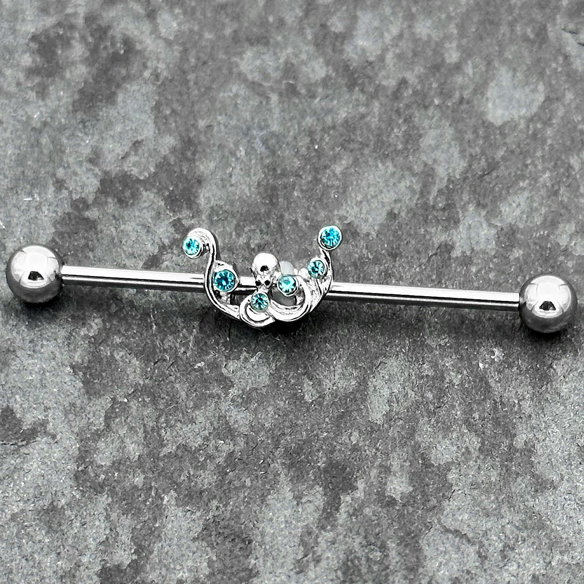 BodyCandy 14G Blue Gem Scrolling Elegance Industrial Barbell 38mm — main product shot