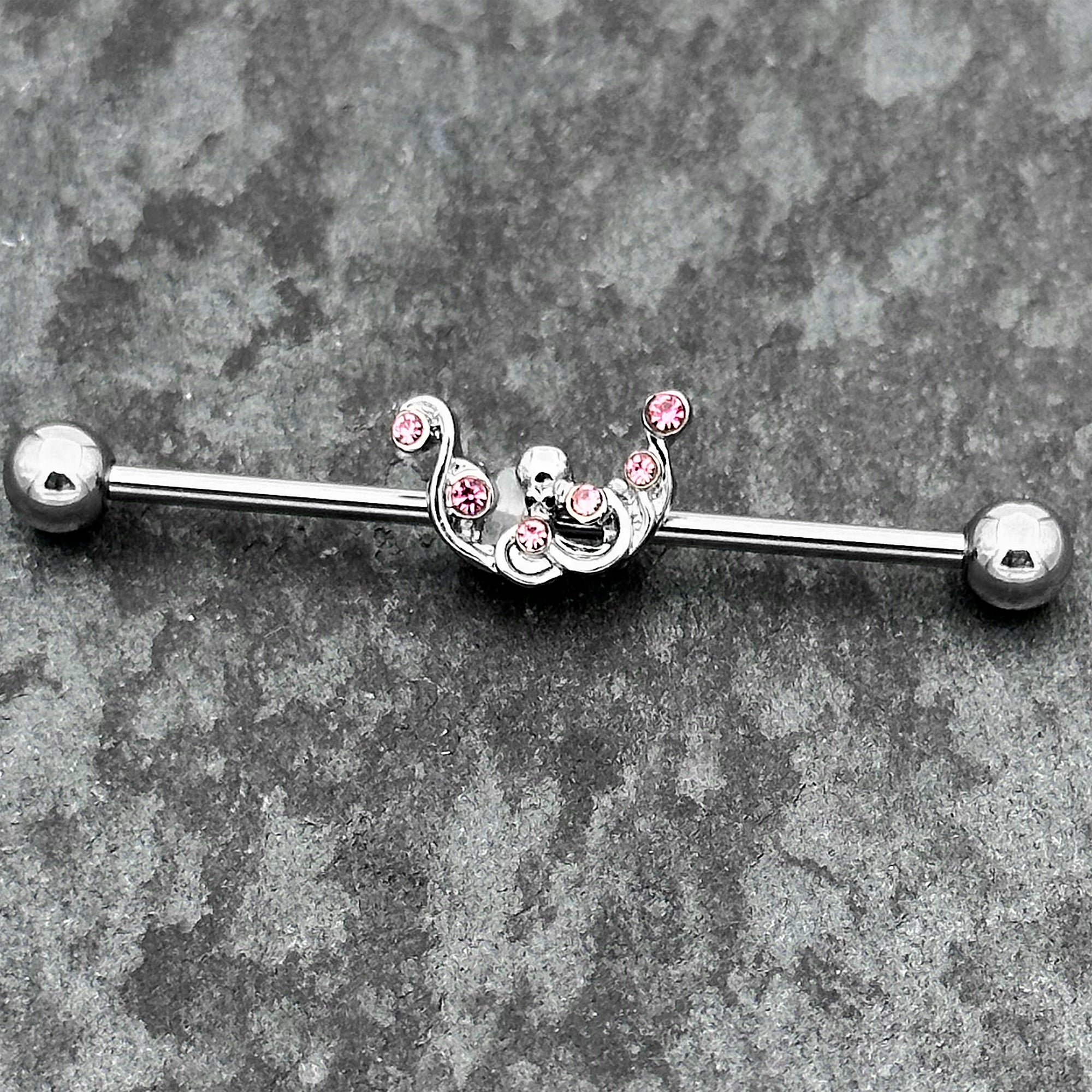 BodyCandy 14G Pink Gem Scrolling Elegance Industrial Barbell 38mm — main product shot