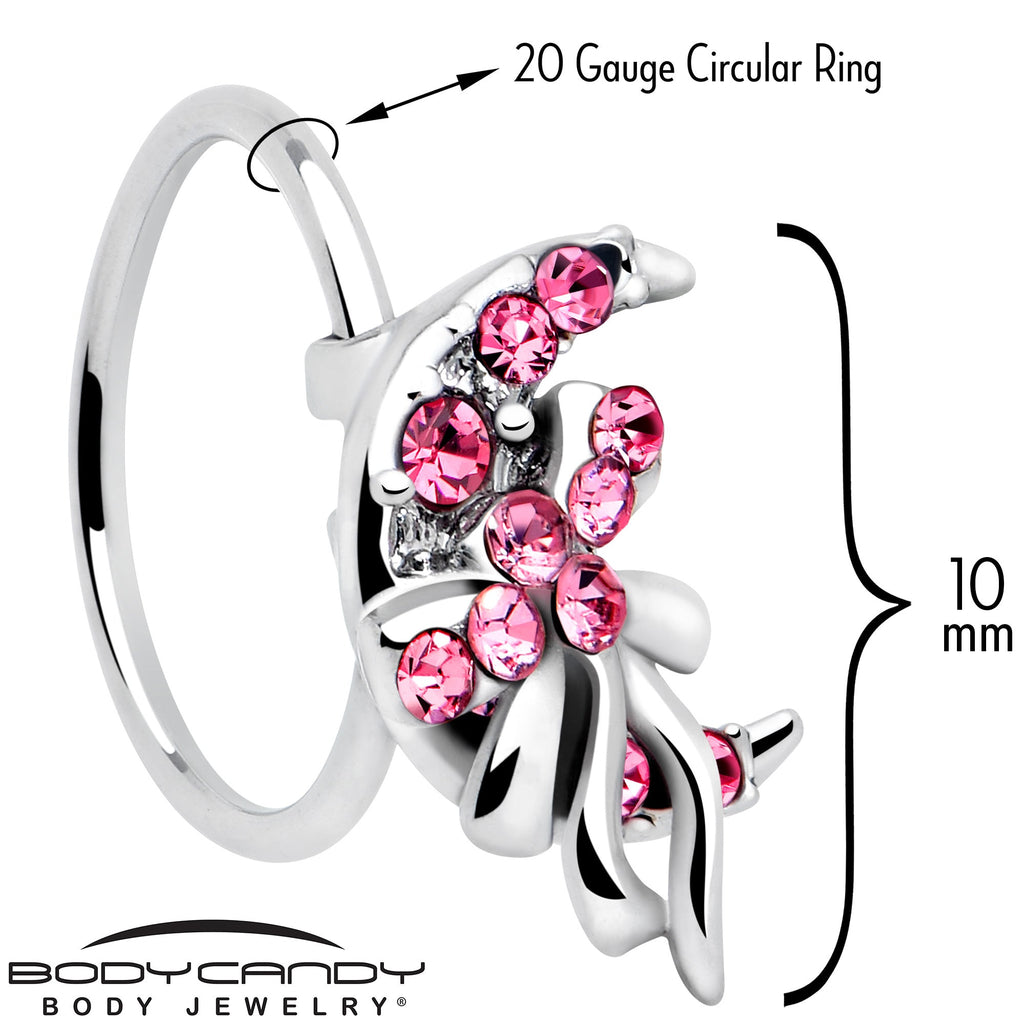 BodyCandy 20G 5/16 Pink Gem Cartilage Helix Hoop Earring — detail close-up