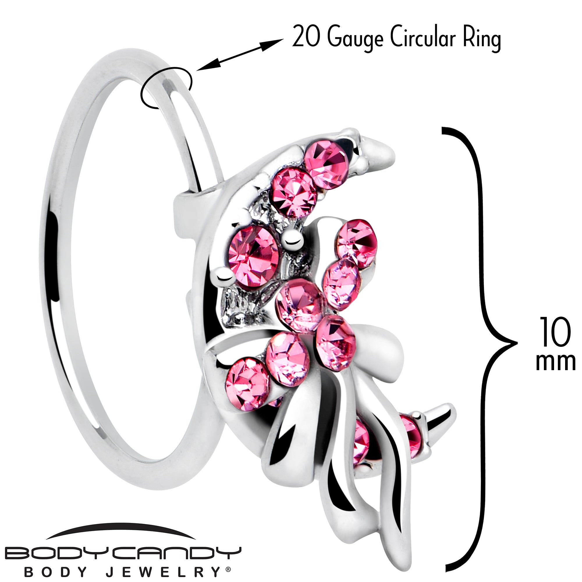 BodyCandy 20G 5/16 Pink Gem Cartilage Helix Hoop Earring — detail close-up