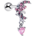 BodyCandy 16G 1/4 Pink CZ Gem Moon Bow Heart Dangle Cartilage Tragus Earring — main product shot