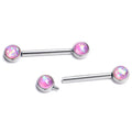BodyCandy 14G 9/16 Pink Faux Opal Internally Threaded Barbell Nipple Ring Set — main product shot
