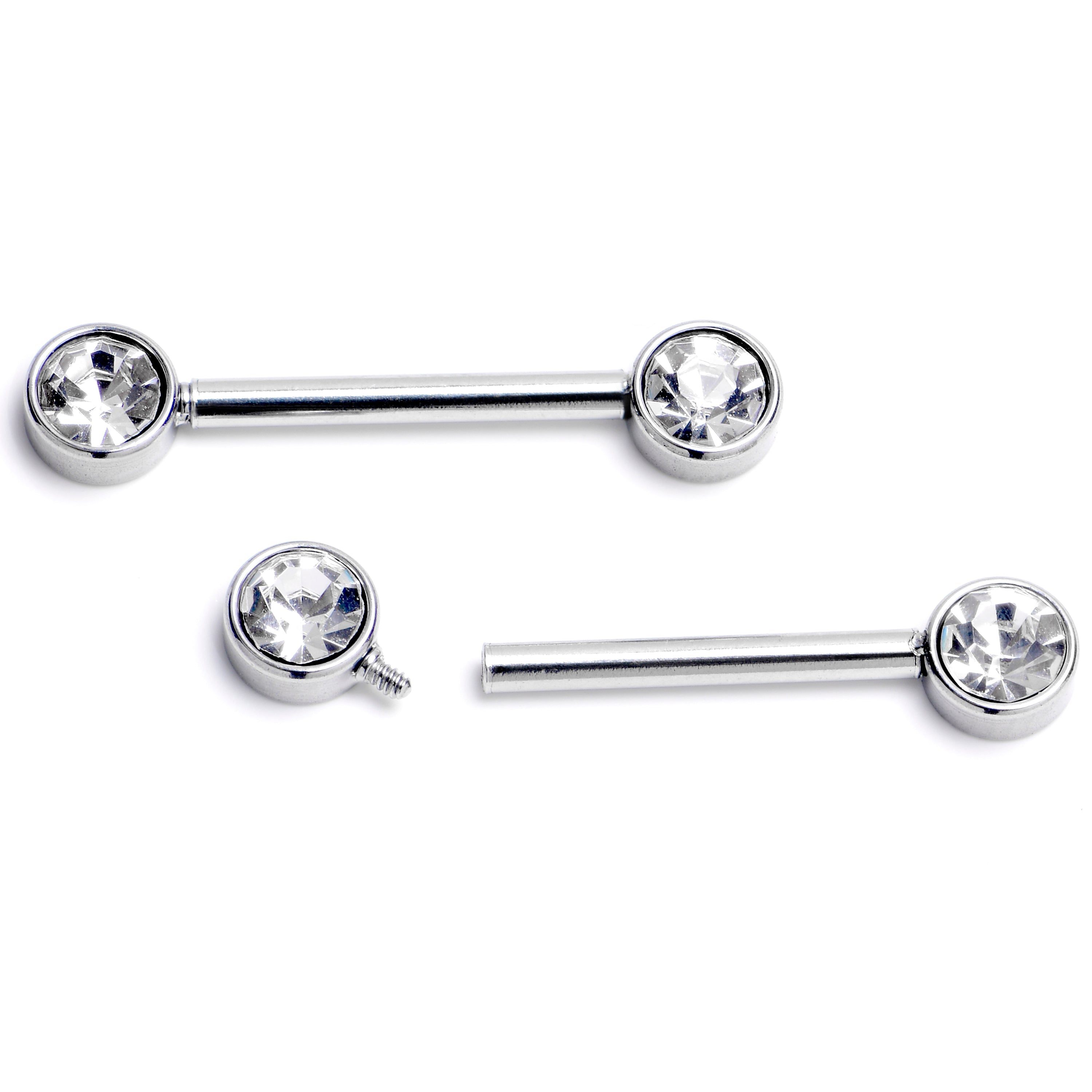 BodyCandy 14G 9/16 Clear CZ Gem Internally Threaded Barbell Nipple Ring Set — main product shot