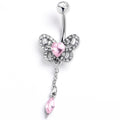 BodyCandy Clear Pink Gem Whimsical Butterfly Dangle Belly Ring — main product shot