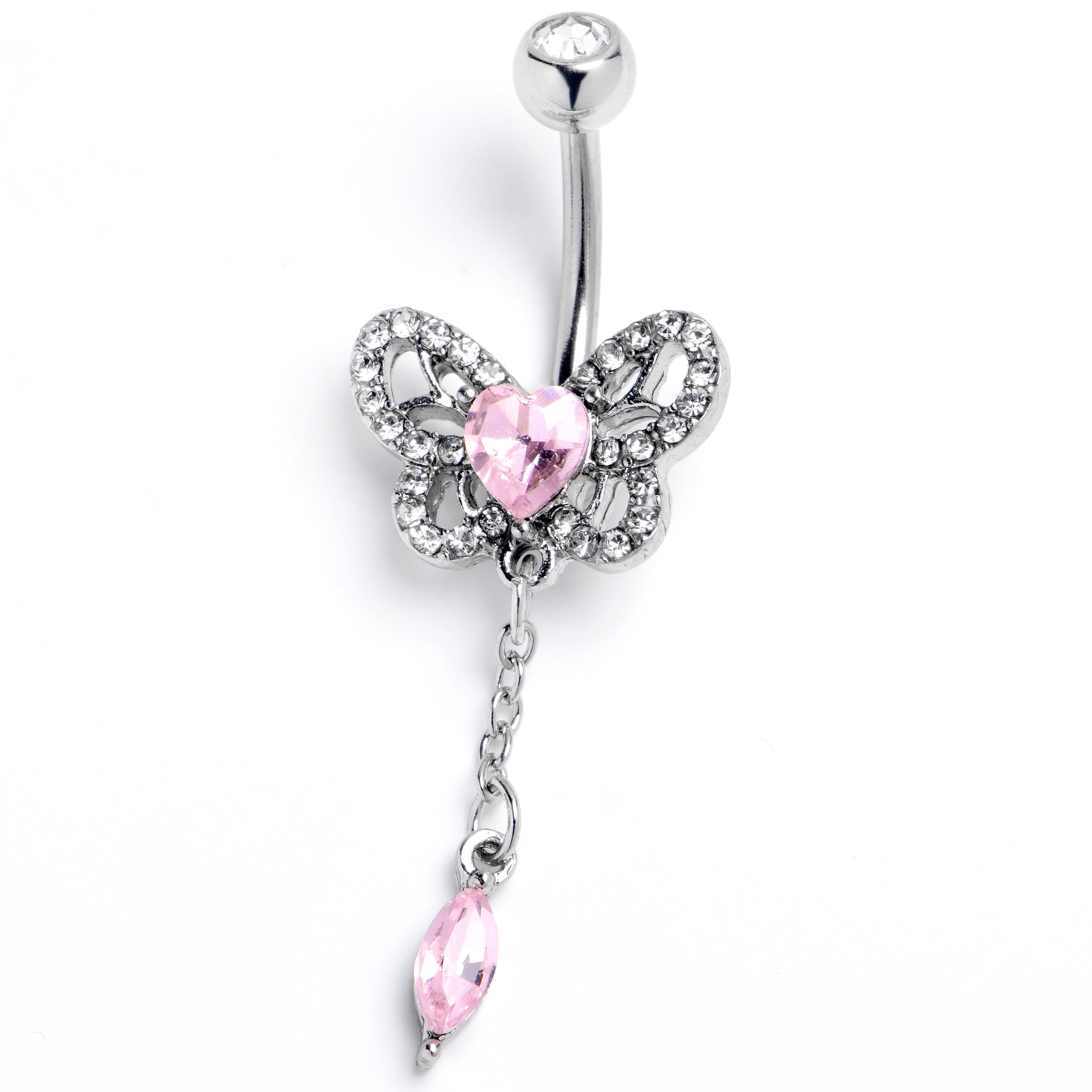 BodyCandy Clear Pink Gem Whimsical Butterfly Dangle Belly Ring — main product shot