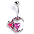 BodyCandy Pink Gem Butterfly Moon Heart Belly Ring — main product shot