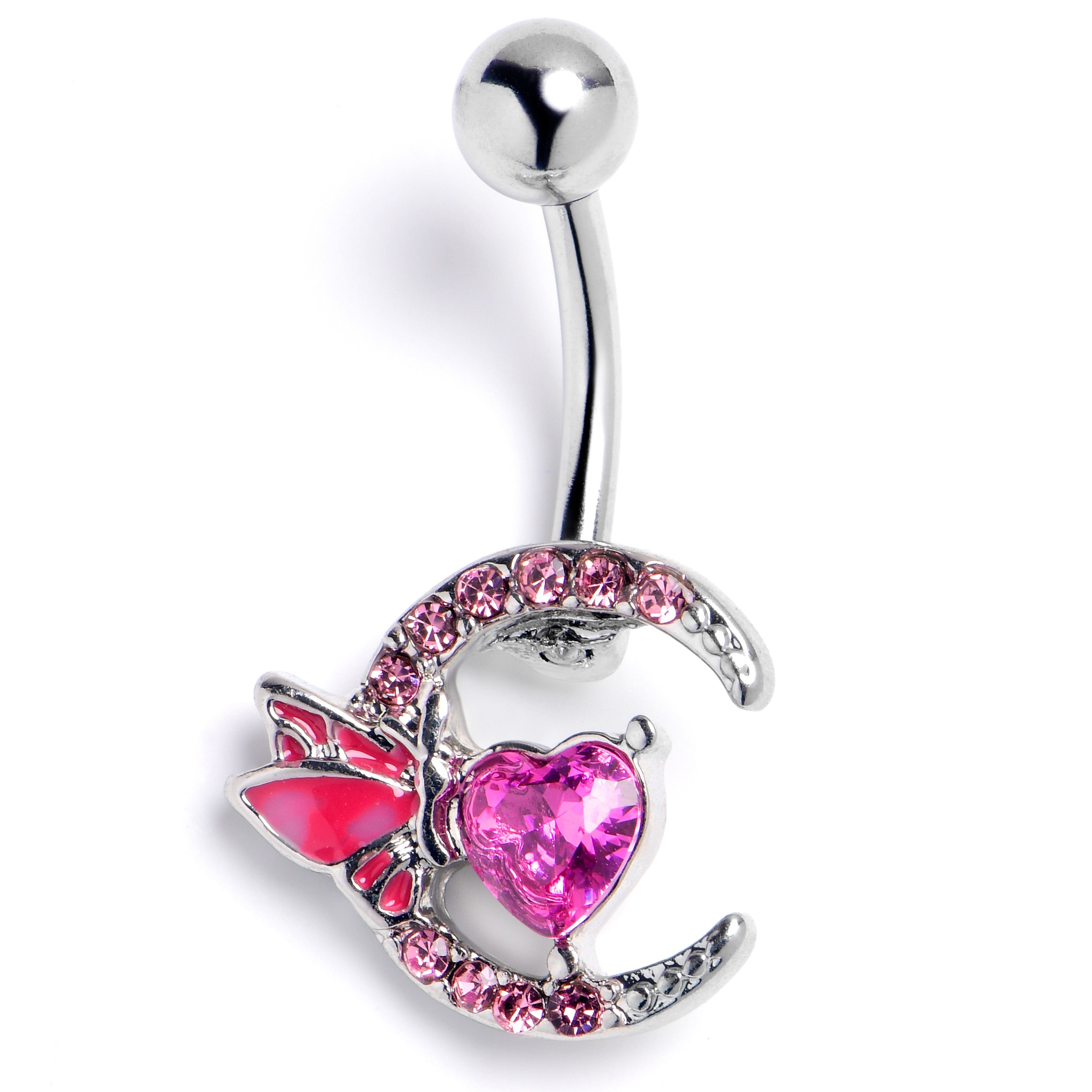 BodyCandy Pink Gem Butterfly Moon Heart Belly Ring — main product shot
