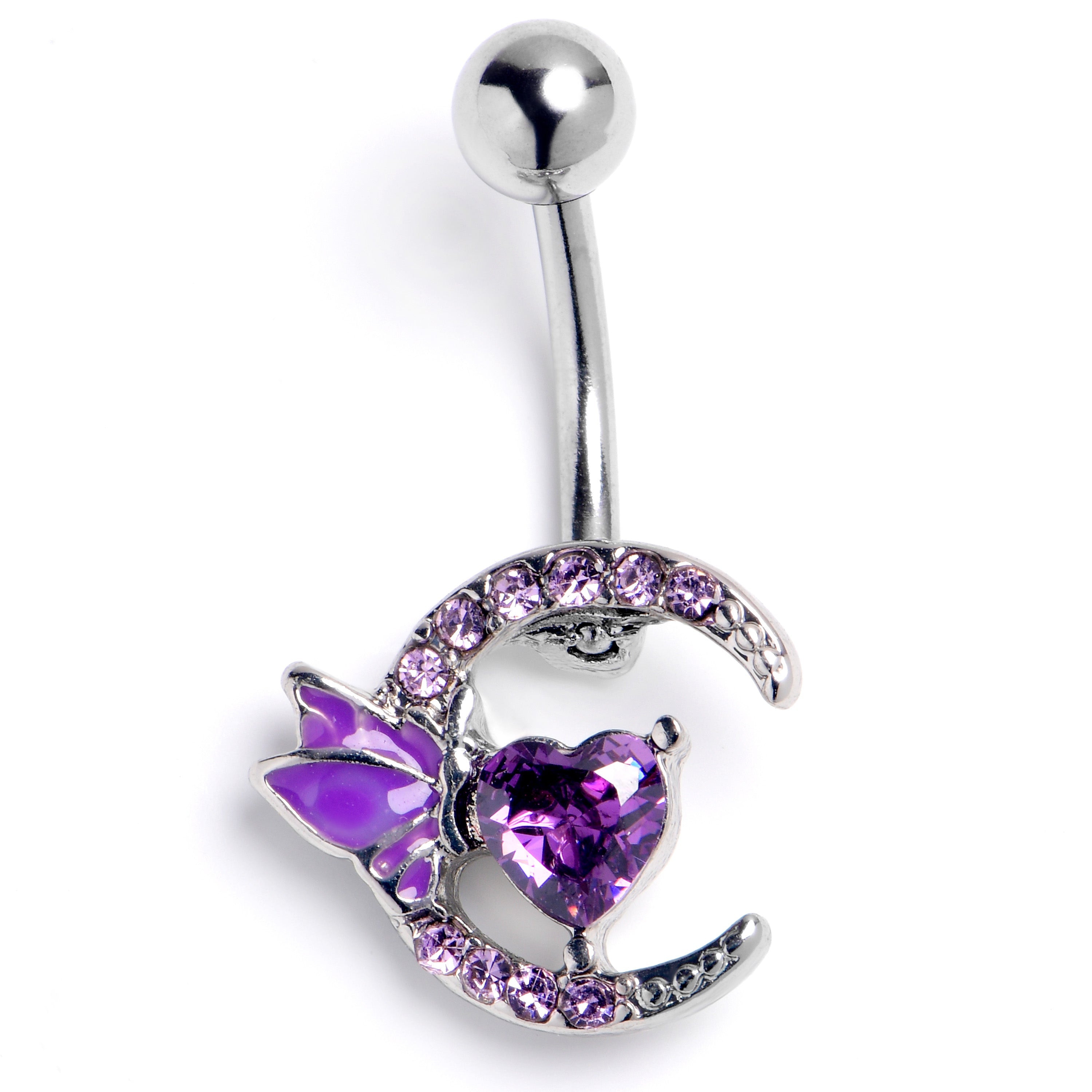 BodyCandy Purple Gem Butterfly Moon Heart Belly Ring — main product shot