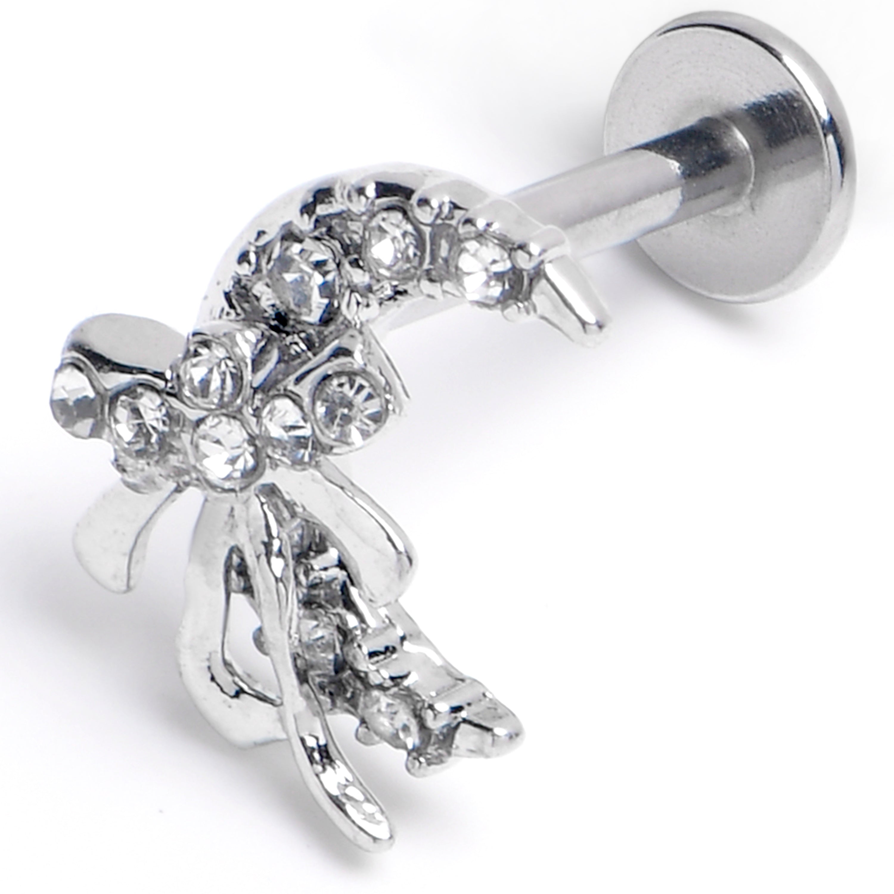 BodyCandy 16G 5/16 Clear CZ Gem Bow Moon Labret Monroe Tragus — main product shot