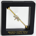 BodyCandy 14G Pink Clear Gem Gold Tone Dragonfly Industrial Barbell 38mm — main product shot