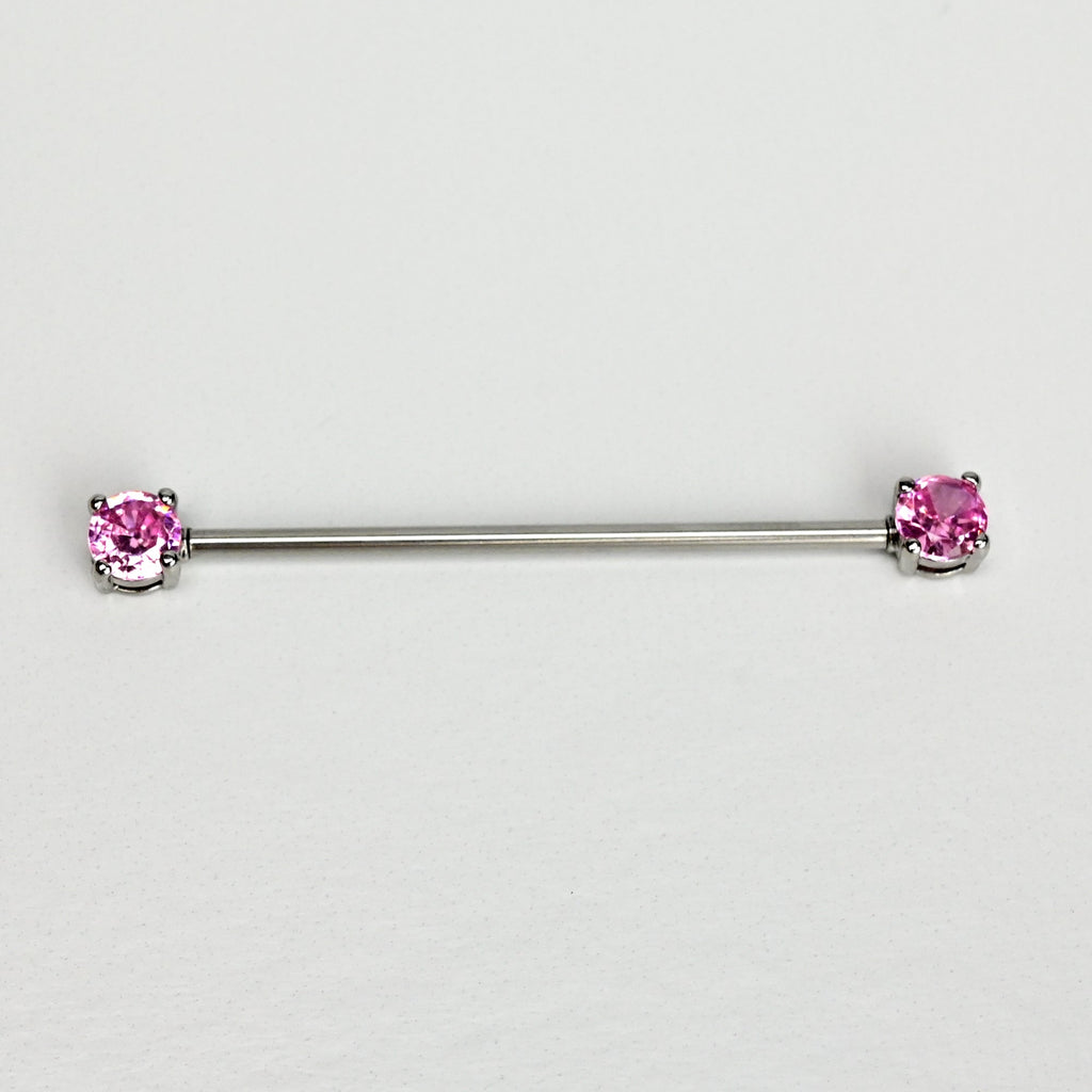 BodyCandy 14G Pink Gem Forward Facing Internally Threaded Industrial Barbell 38mm — main product shot