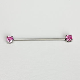 14G Pink Gem Forward Facing Internally Threaded Industrial Barbell 38mm