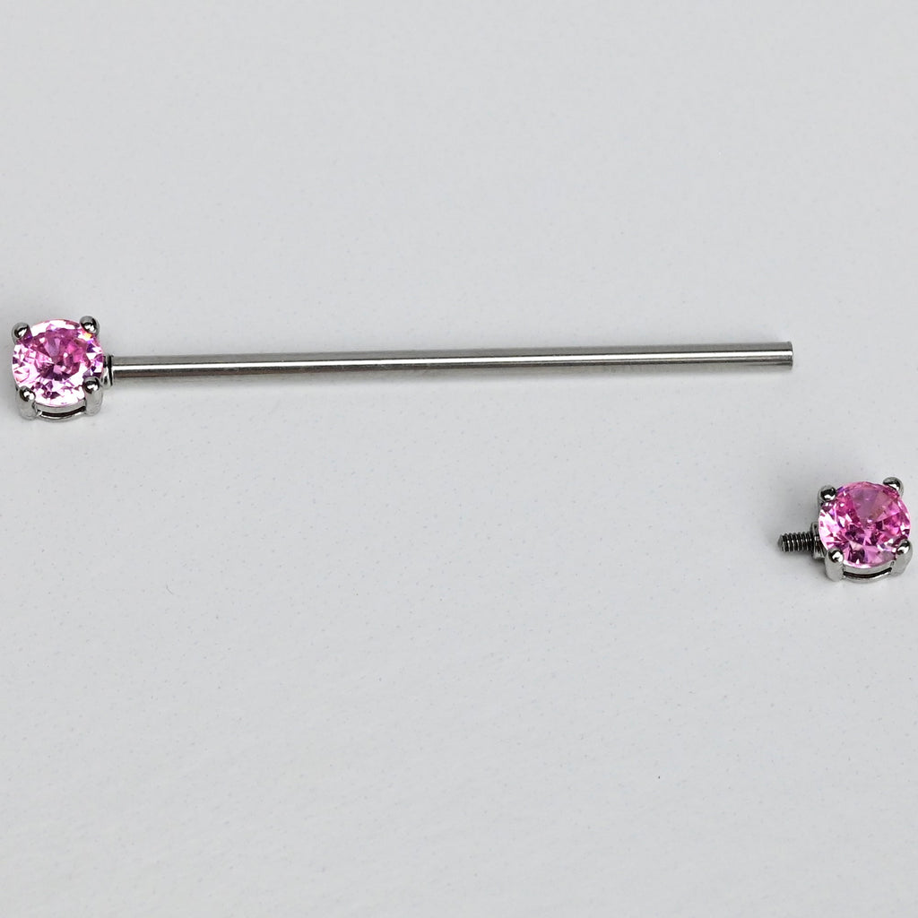 BodyCandy 14G Pink Gem Forward Facing Internally Threaded Industrial Barbell 38mm — lifestyle context