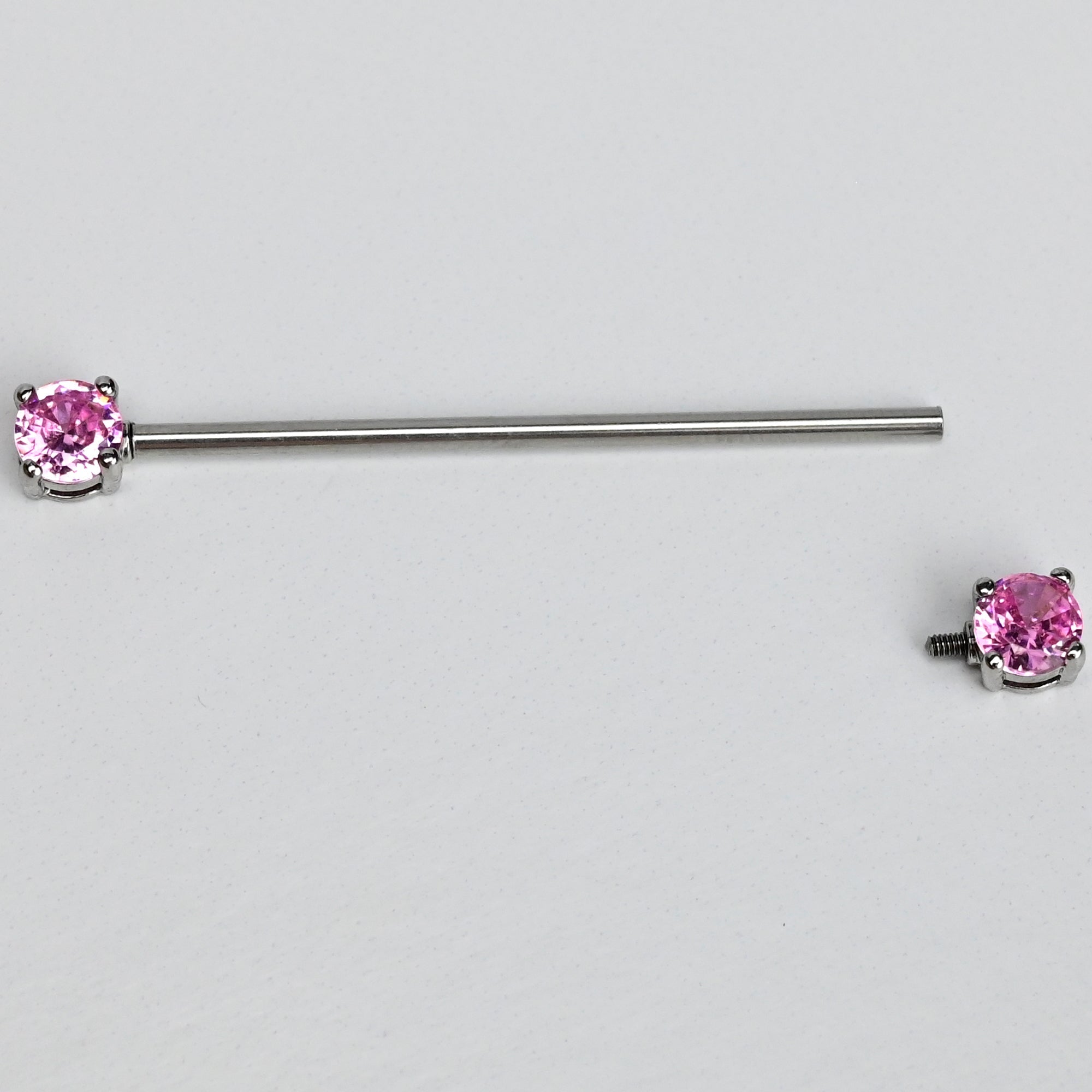BodyCandy 14G Pink Gem Forward Facing Internally Threaded Industrial Barbell 38mm — lifestyle context