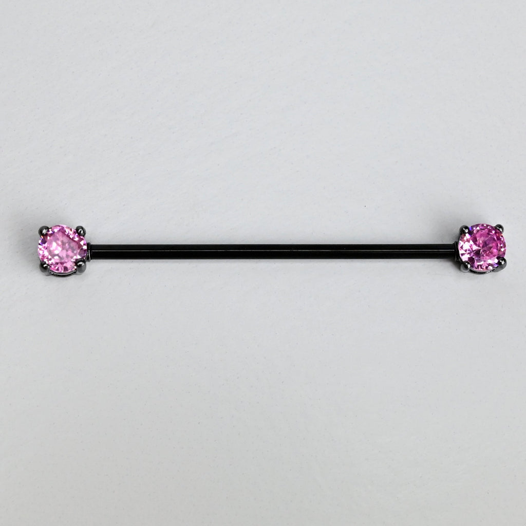 BodyCandy 14G Pink Gem Black Forward Facing Internally Threaded Industrial Barbell 38mm — main product shot