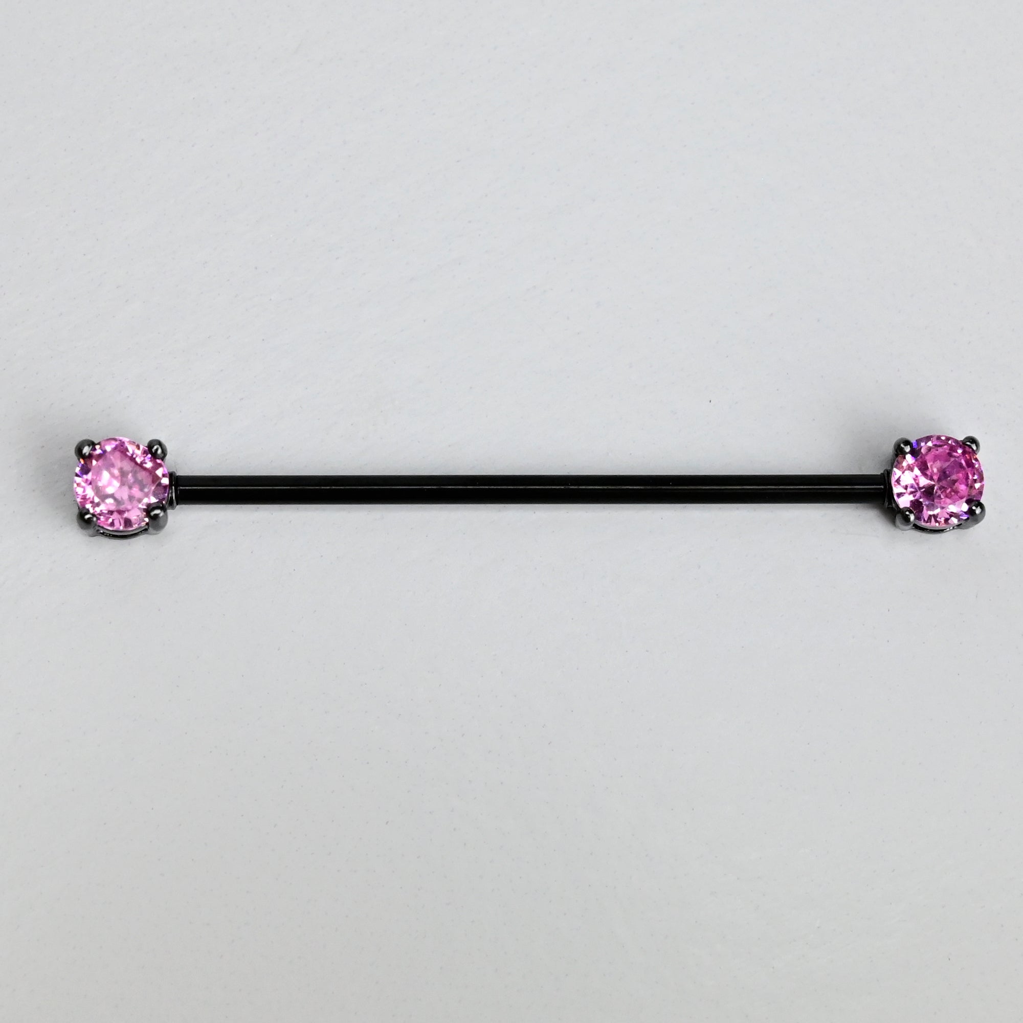 BodyCandy 14G Pink Gem Black Forward Facing Internally Threaded Industrial Barbell 38mm — main product shot