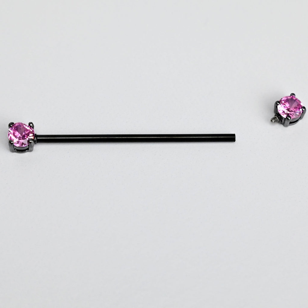 BodyCandy 14G Pink Gem Black Forward Facing Internally Threaded Industrial Barbell 38mm — lifestyle context