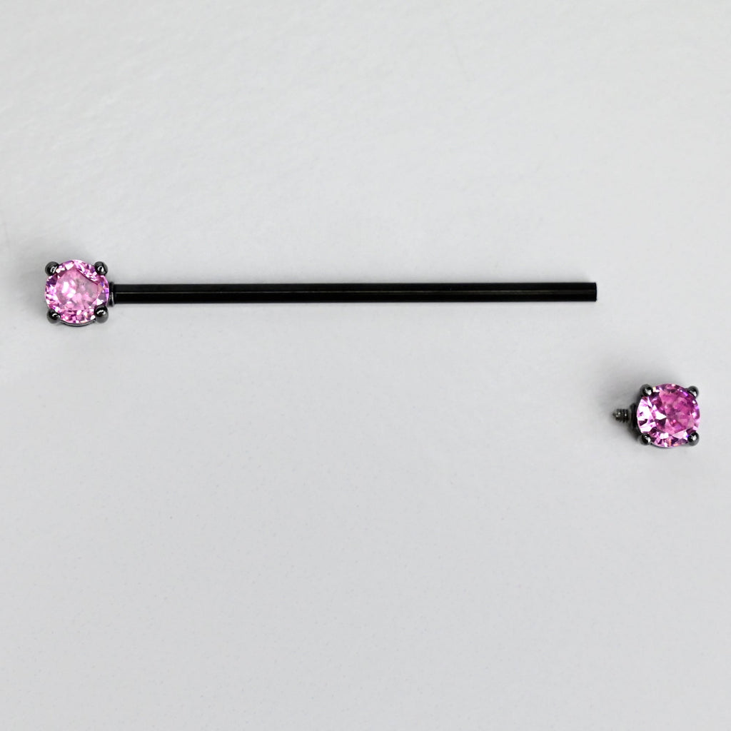 BodyCandy 14G Pink Gem Black Forward Facing Internally Threaded Industrial Barbell 38mm — side view
