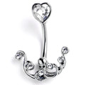 BodyCandy Clear Gem Heart Scrolling Elegance Double Mount Belly Ring — main product shot