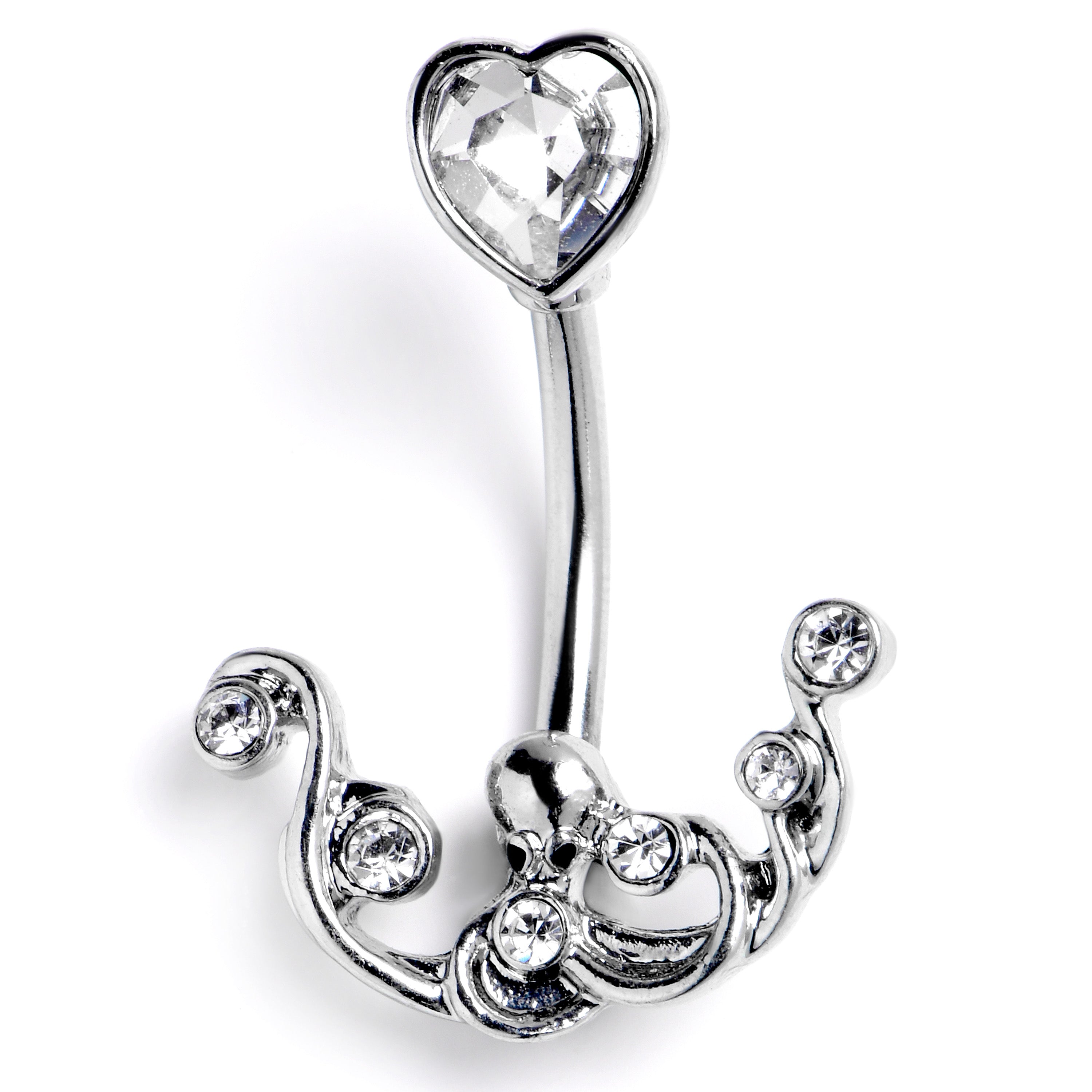BodyCandy Clear Gem Heart Scrolling Elegance Double Mount Belly Ring — main product shot