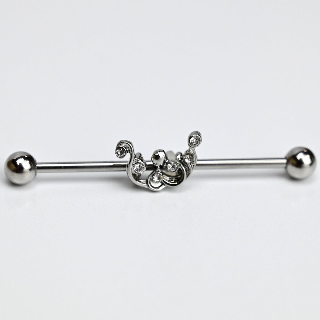 BodyCandy 14G Clear Gem Scrolling Elegance Industrial Barbell 38mm — detail close-up