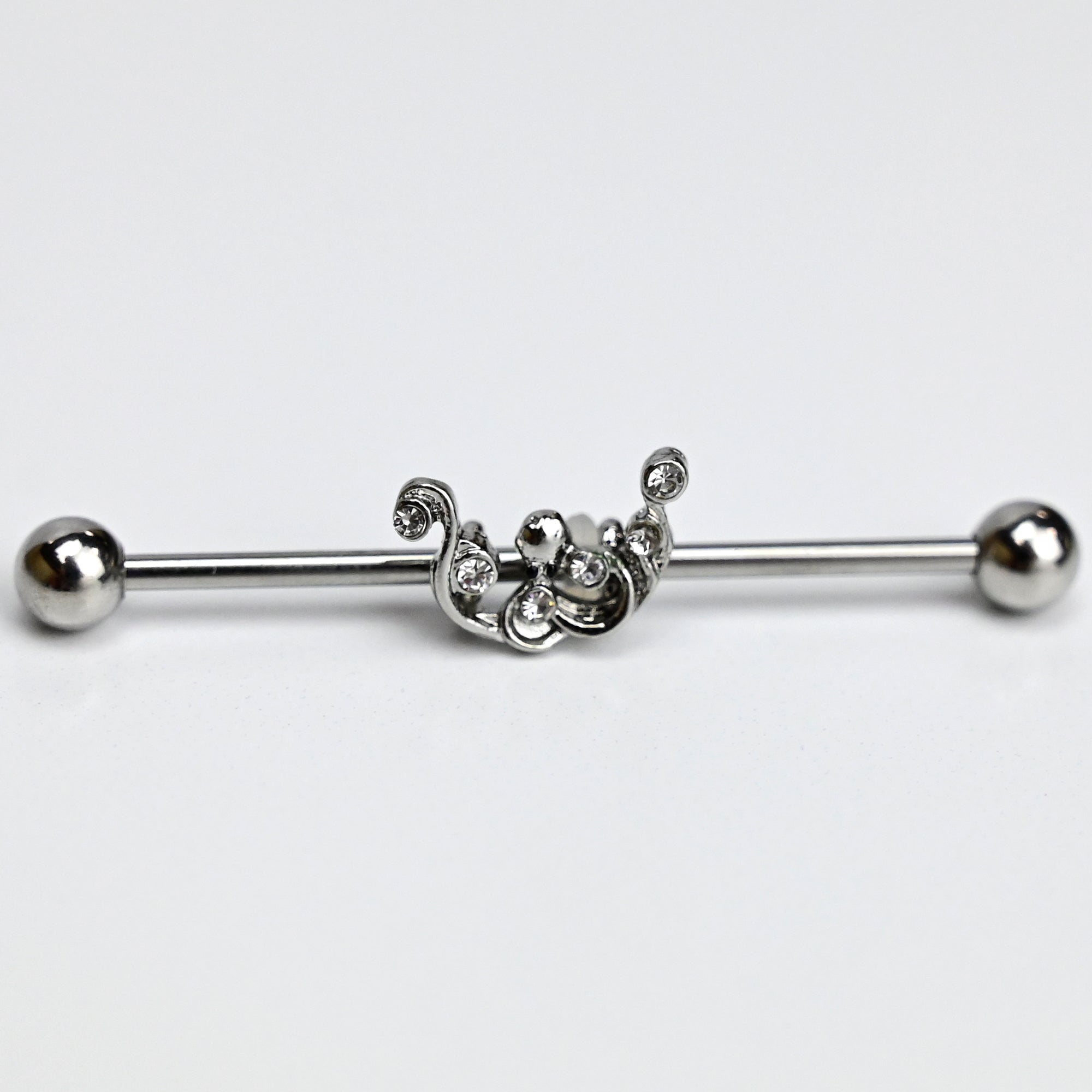 BodyCandy 14G Clear Gem Scrolling Elegance Industrial Barbell 38mm — detail close-up