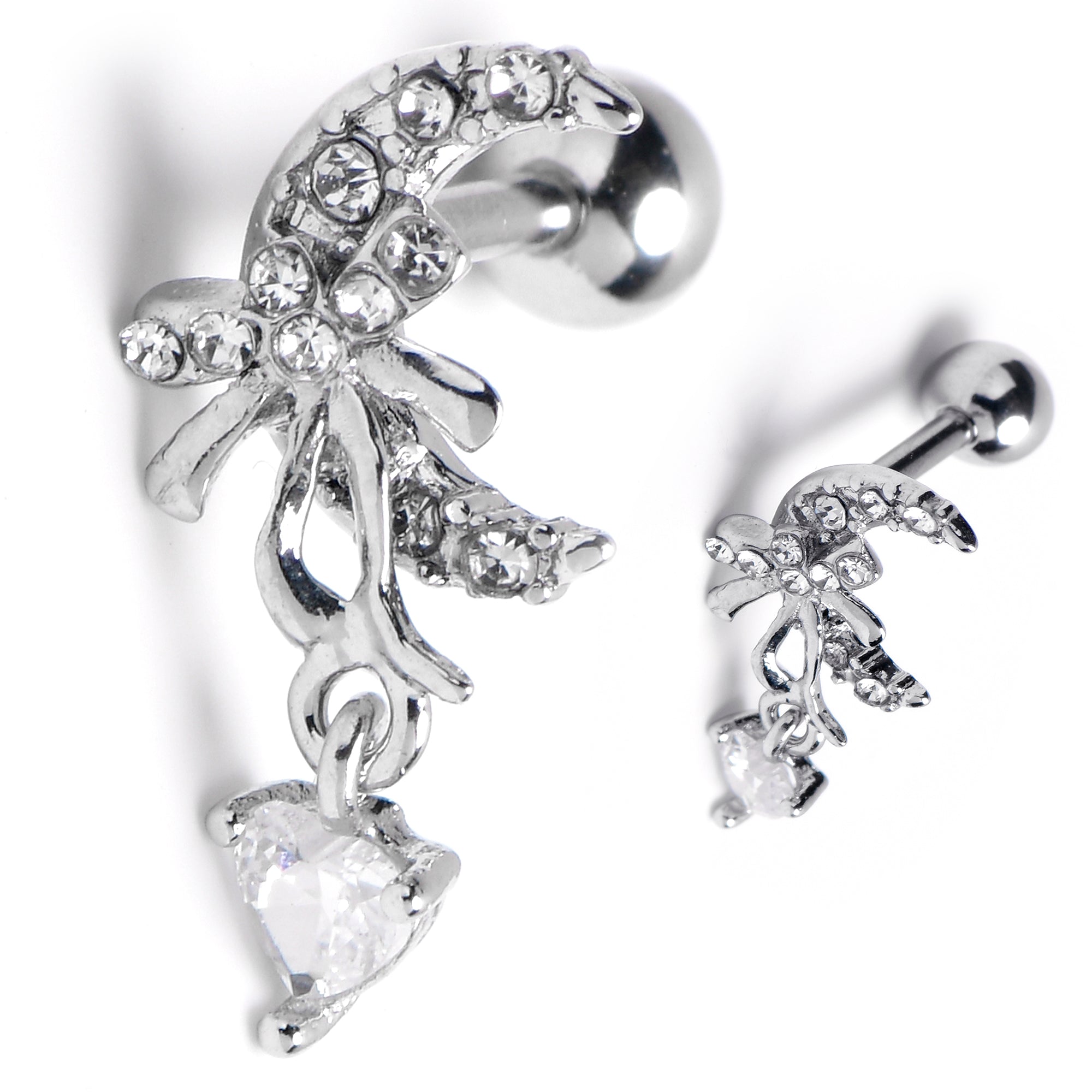 BodyCandy 16G 1/4 Clear Gem Moon Bow Heart Dangle Cartilage Tragus Earring — main product shot