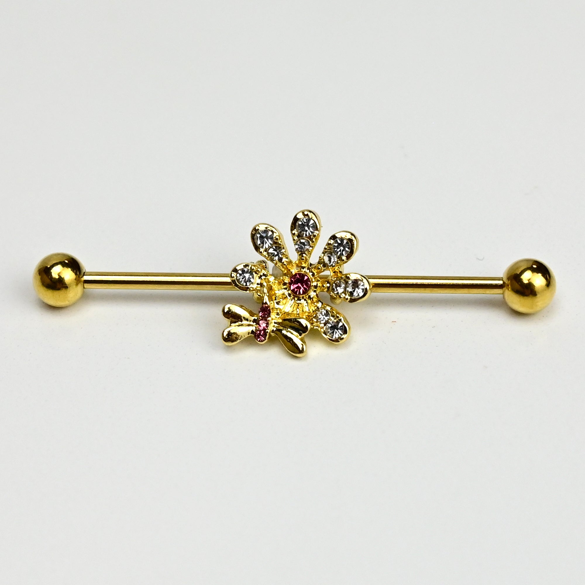 BodyCandy 14G Clear Gem Gold Tone Classic Bee Flower Industrial Barbell 38mm — main product shot
