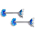 BodyCandy 14G 9/16 Clear CZ Gem Butterfly Blossom Blue Barbell Nipple Ring Set — main product shot