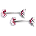 BodyCandy 14G 9/16 Clear CZ Gem Butterfly Blossom Pink Barbell Nipple Ring Set — main product shot