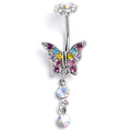 BodyCandy Aurora Pink Gem Fabulous Butterfly Internally Threaded Dangle Belly Ring — main product shot