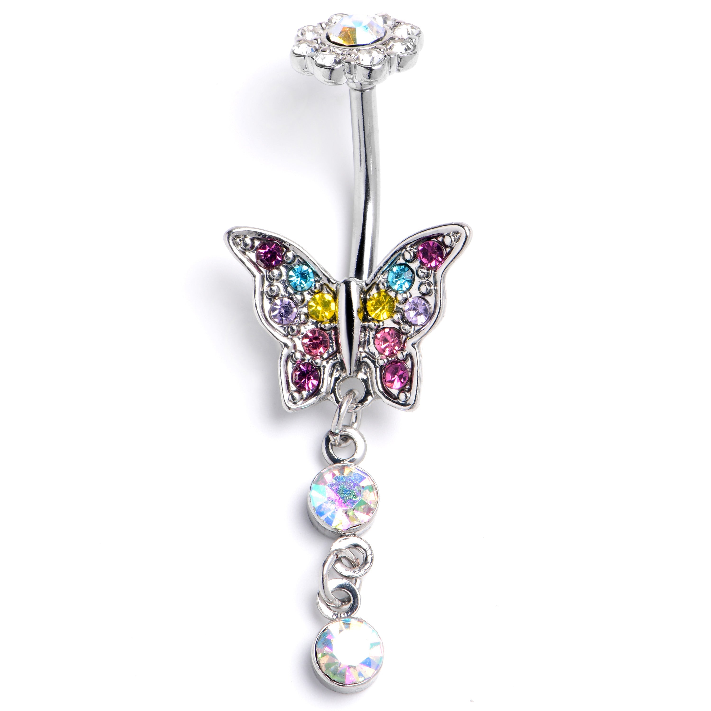 BodyCandy Aurora Pink Gem Fabulous Butterfly Internally Threaded Dangle Belly Ring — main product shot