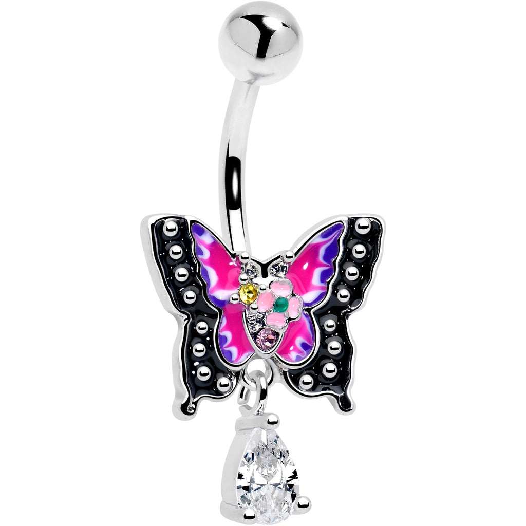 BodyCandy Clear Yellow Green Gem Exotic Butterfly Dangle Belly Ring — main product shot