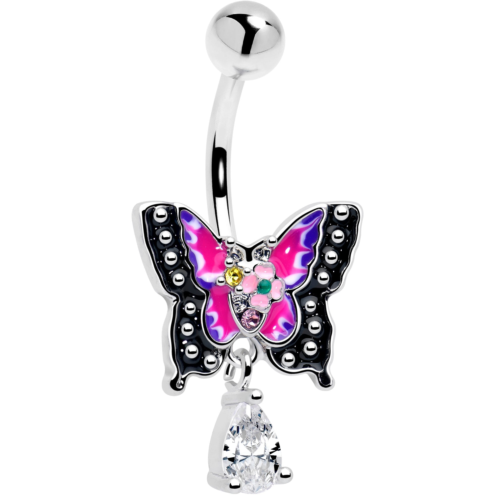 BodyCandy Clear Yellow Green Gem Exotic Butterfly Dangle Belly Ring — main product shot