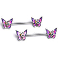 BodyCandy 14G 9/16 Yellow Green Gem Exotic Butterflies Barbell Nipple Ring Set — main product shot