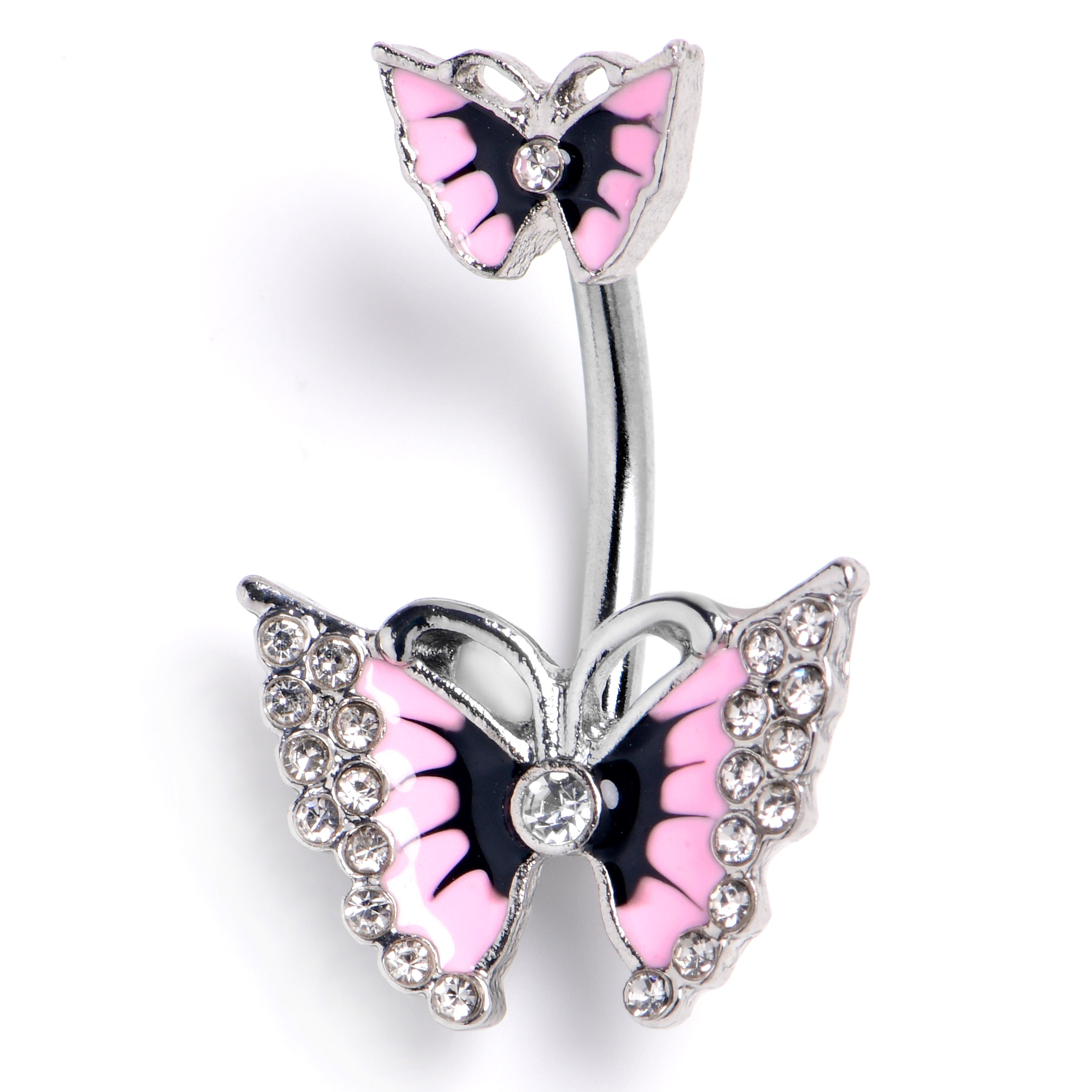 BodyCandy Clear Gem Graceful Butterfly Pink Double Mount Belly Ring — main product shot