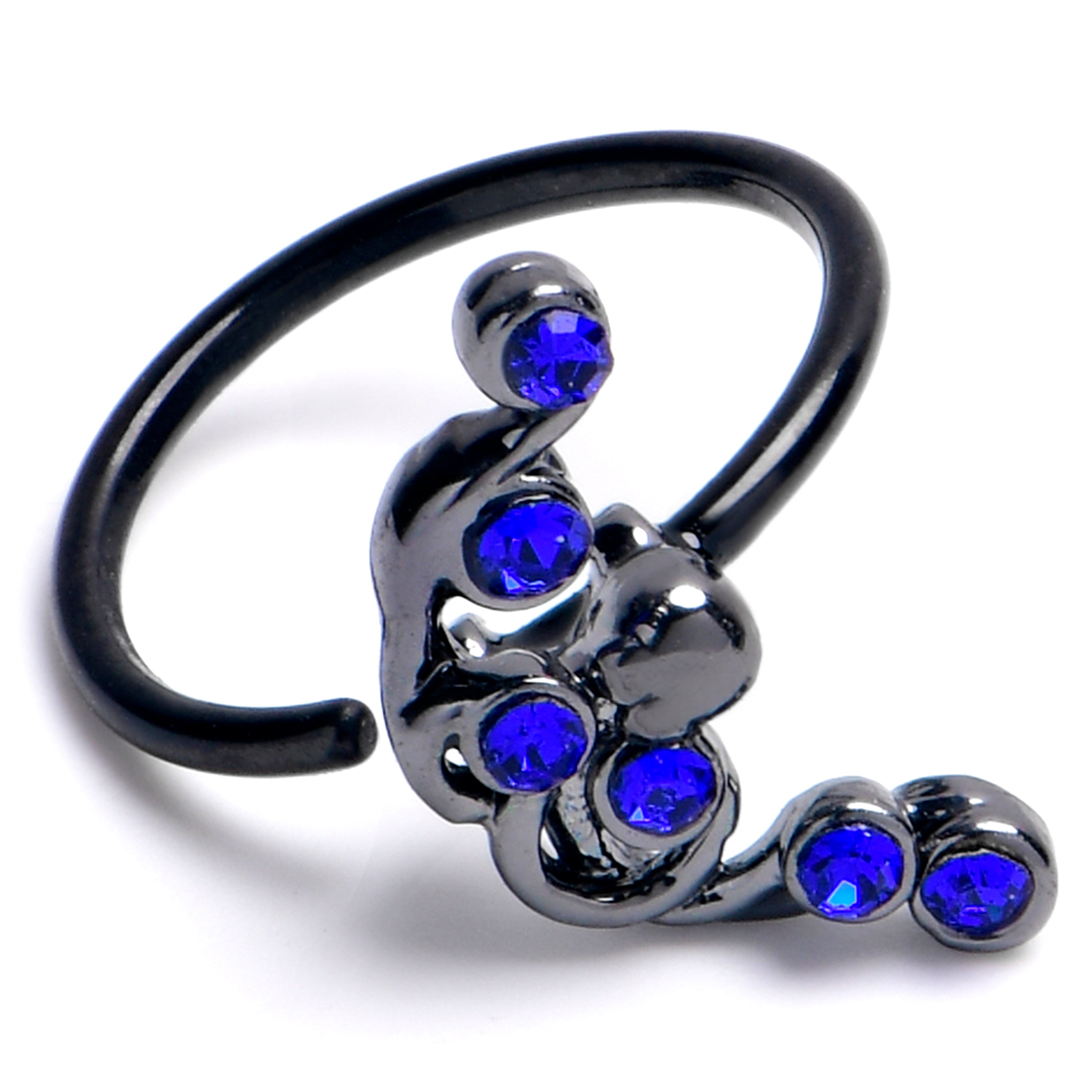 BodyCandy 20G 5/16 Blue Gem Black Scrolling Elegance Nose Hoop — main product shot