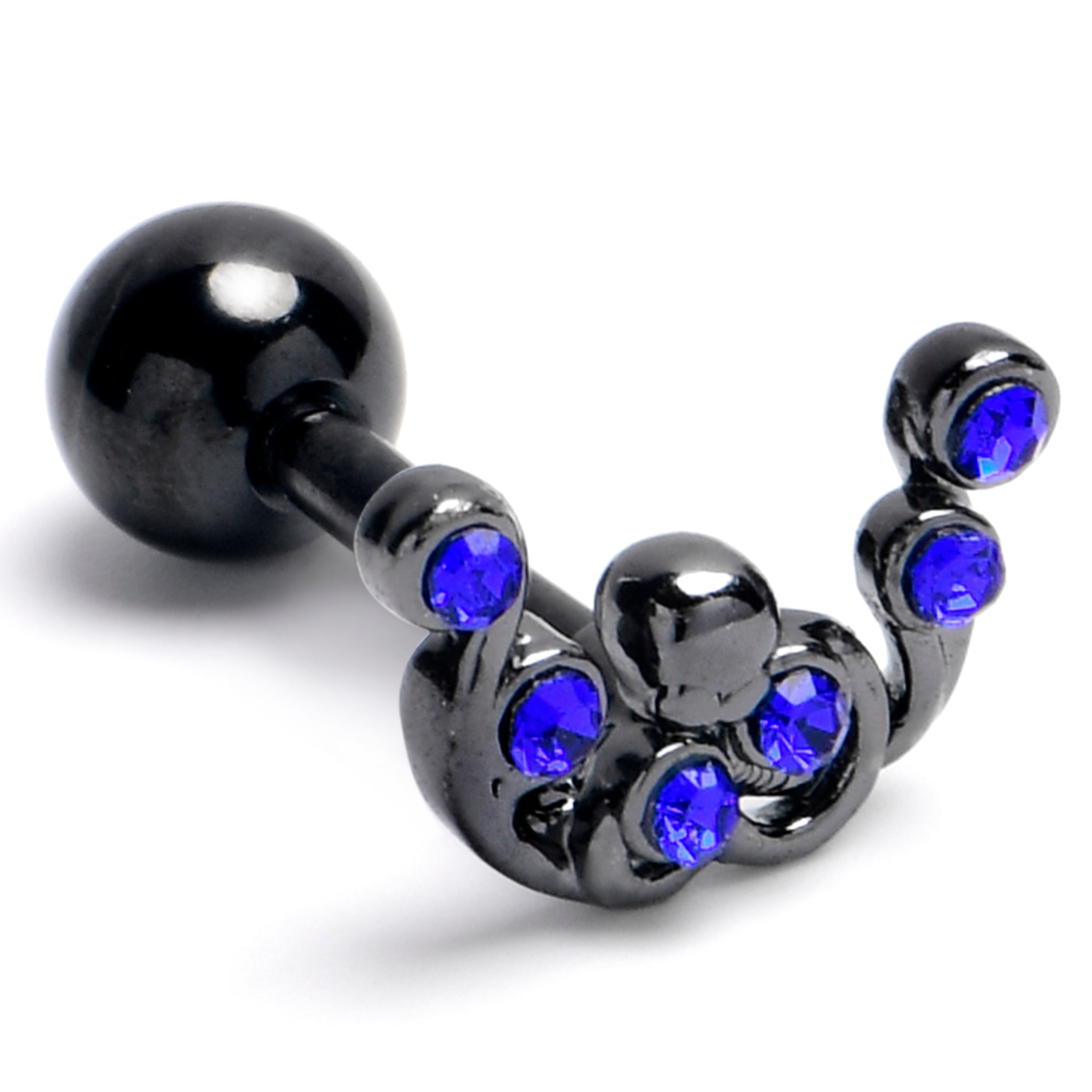 BodyCandy 16G 1/4 Blue Gem Black Scrolling Elegance Cartilage Tragus Earring — main product shot