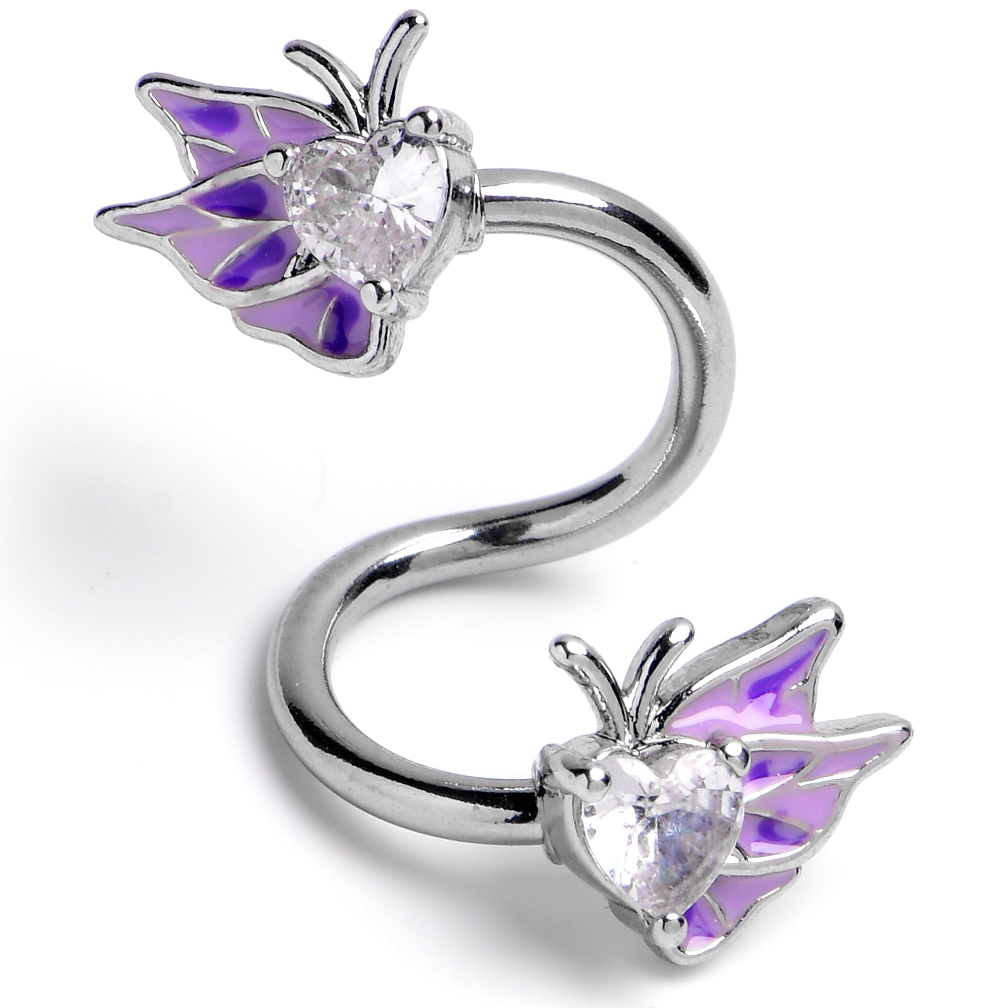 BodyCandy Clear Gem Butterflies Purple Spiral Twister Belly Ring — main product shot